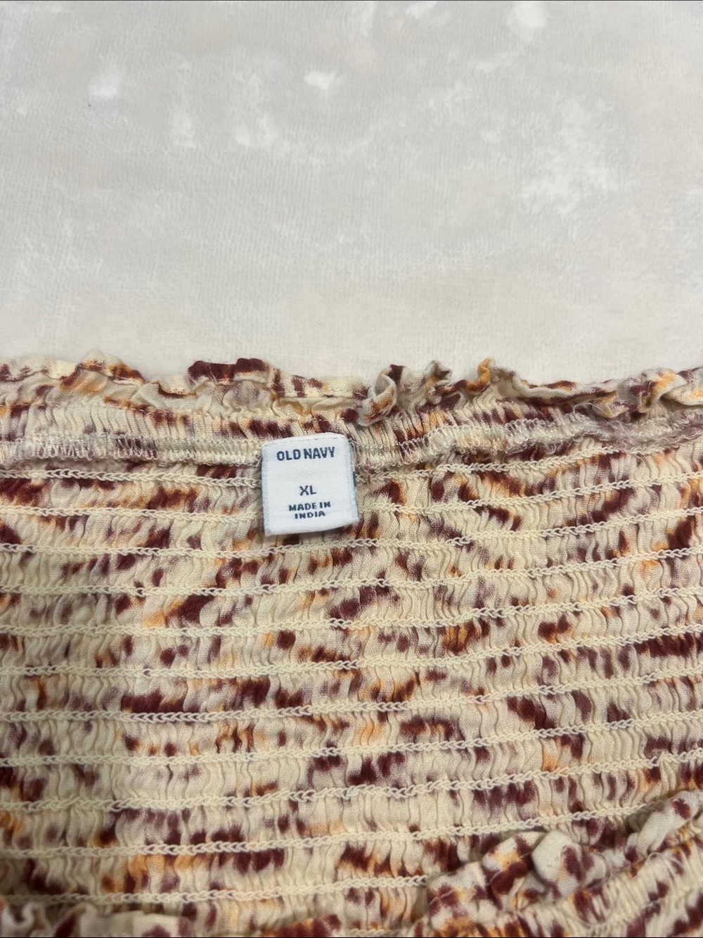 Old Navy Cream Blouse with Rust and Mustard Abstract Print - Picture 2 of 2